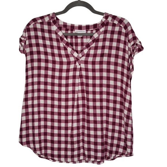 Liz Claiborne Womens  Top Size L Red White Plaid V Neck Country Cuffed Sleeve - Picture 2 of 9